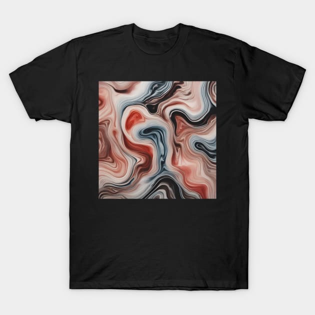 Red, orange and black suminagashi marble pattern T-Shirt by craftydesigns